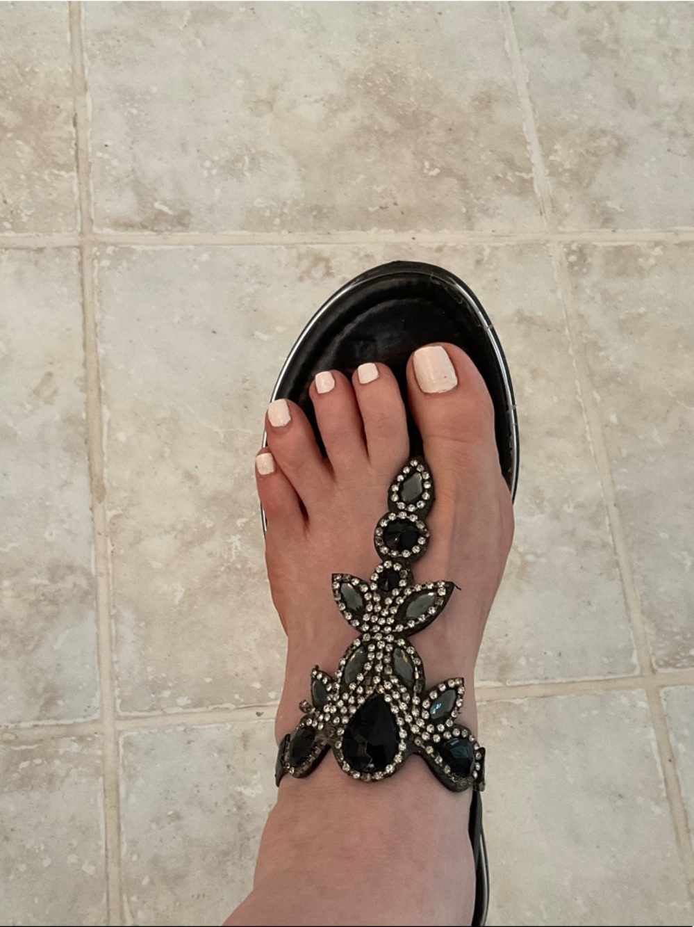 Primark Black Jeweled T-Strap Sandal